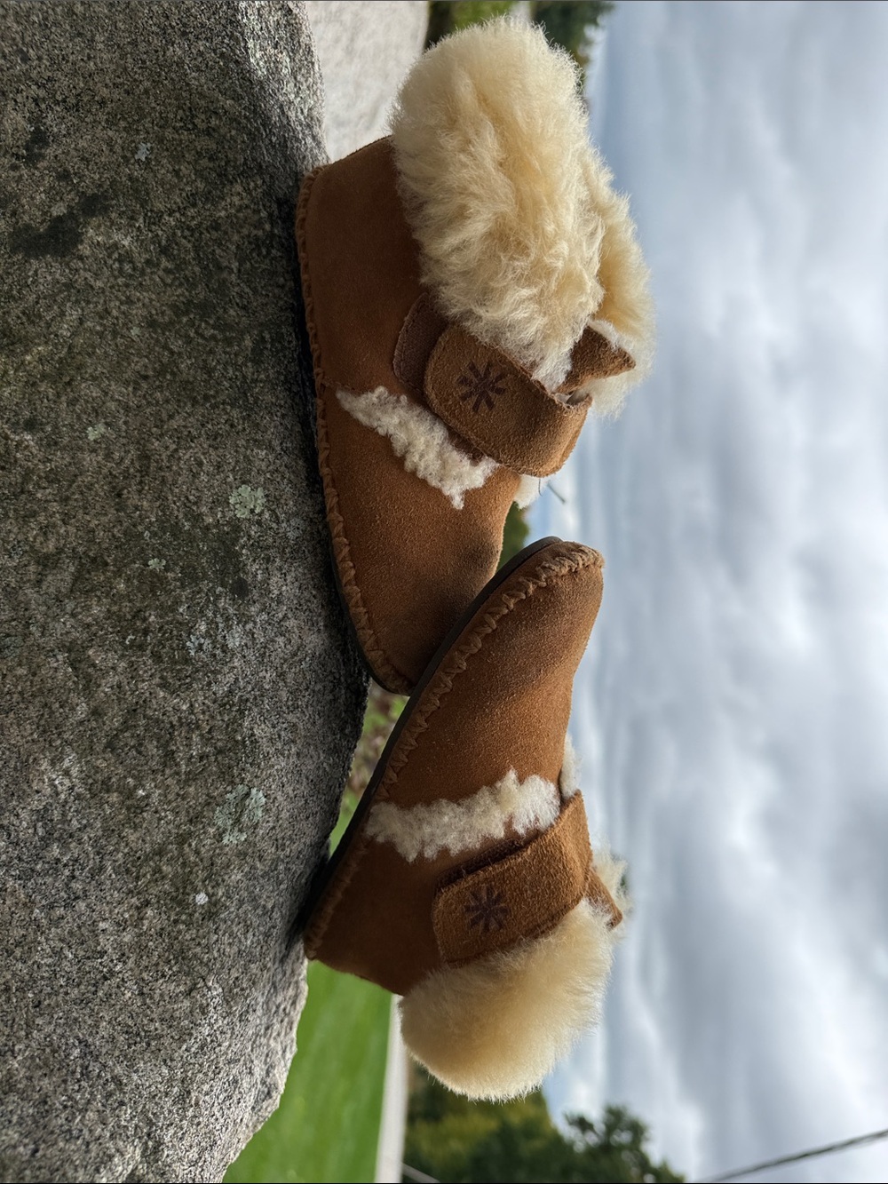 L.L. Bean Brown Suede Kids Shearling-Lined Slippers